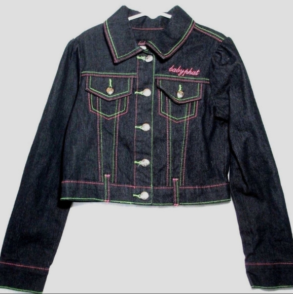 ‼️THRIFT STORE ALERT MAKE OFFER Baby Phat Jean Jacket Denim Neon Stitching Coat - Picture 2 of 12